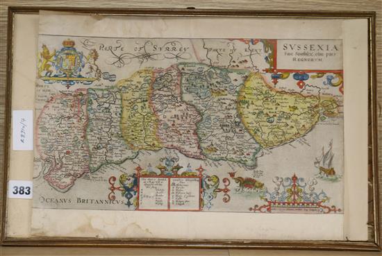 Kip-Saxton 1610, coloured engraved, Map of Sussex, overall 28 x 39cm